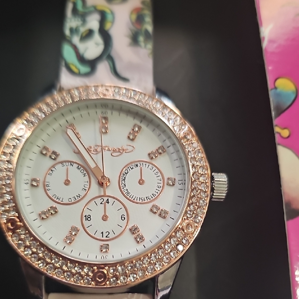 Ed Hardy Pink and Gold Watch - Picture 3 of 3
